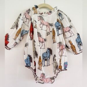 Pink Chicken Romper multi colored horse for toddler girl